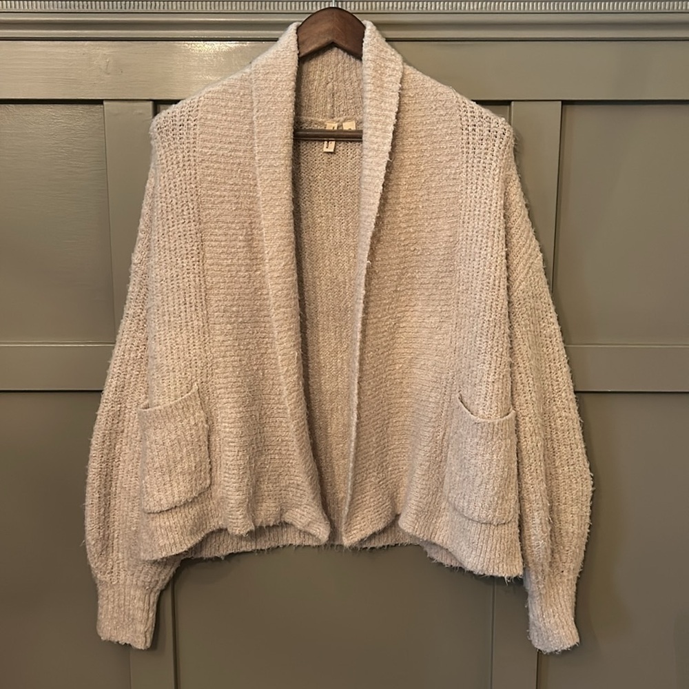 Anthropologie Moth Cardigan Sweater Merino Wool Alpaca Open Front Cream Size XS